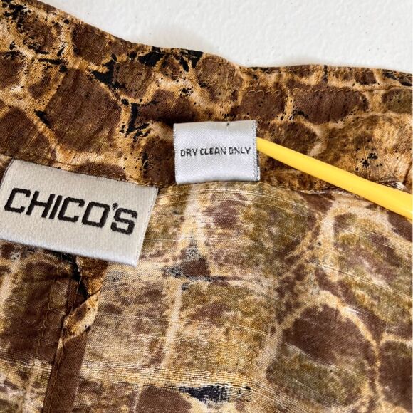Chicos Silk Open Front Animal Print Jacket Long Sleeve Peplum Women Large Browns - Picture 7 of 11
